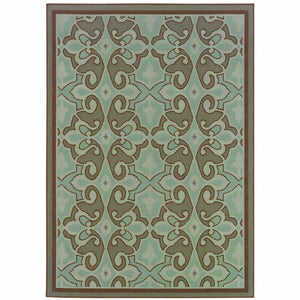 9' X 13' Blue Oriental Stain Resistant Indoor Outdoor Area Rug