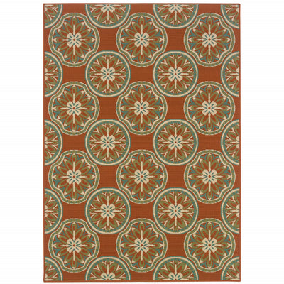 2' X 4' Rust Floral Stain Resistant Indoor Outdoor Area Rug