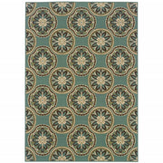 9' X 13' Blue Floral Stain Resistant Indoor Outdoor Area Rug