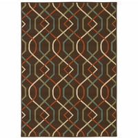 9' X 13' Brown Geometric Stain Resistant Indoor Outdoor Area Rug