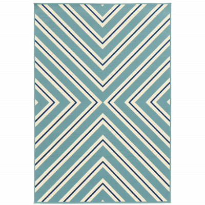 9' X 13' Blue Geometric Stain Resistant Indoor Outdoor Area Rug