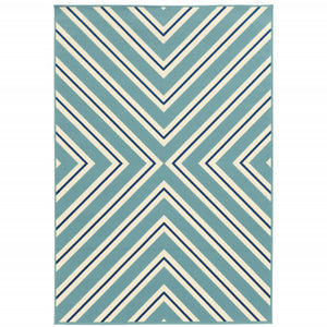 9' X 13' Blue Geometric Stain Resistant Indoor Outdoor Area Rug