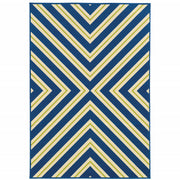 2' X 4' Navy Geometric Stain Resistant Indoor Outdoor Area Rug