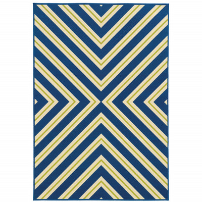 2' X 4' Navy Geometric Stain Resistant Indoor Outdoor Area Rug