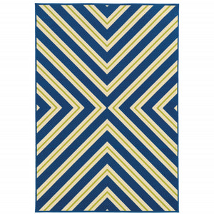 9' X 13' Navy Geometric Stain Resistant Indoor Outdoor Area Rug