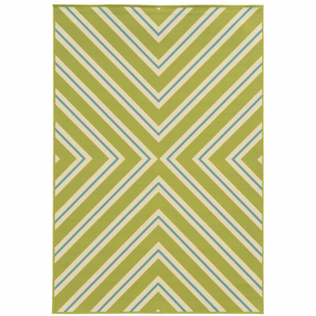 9' X 13' Green Geometric Stain Resistant Indoor Outdoor Area Rug