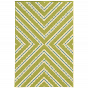 9' X 13' Green Geometric Stain Resistant Indoor Outdoor Area Rug