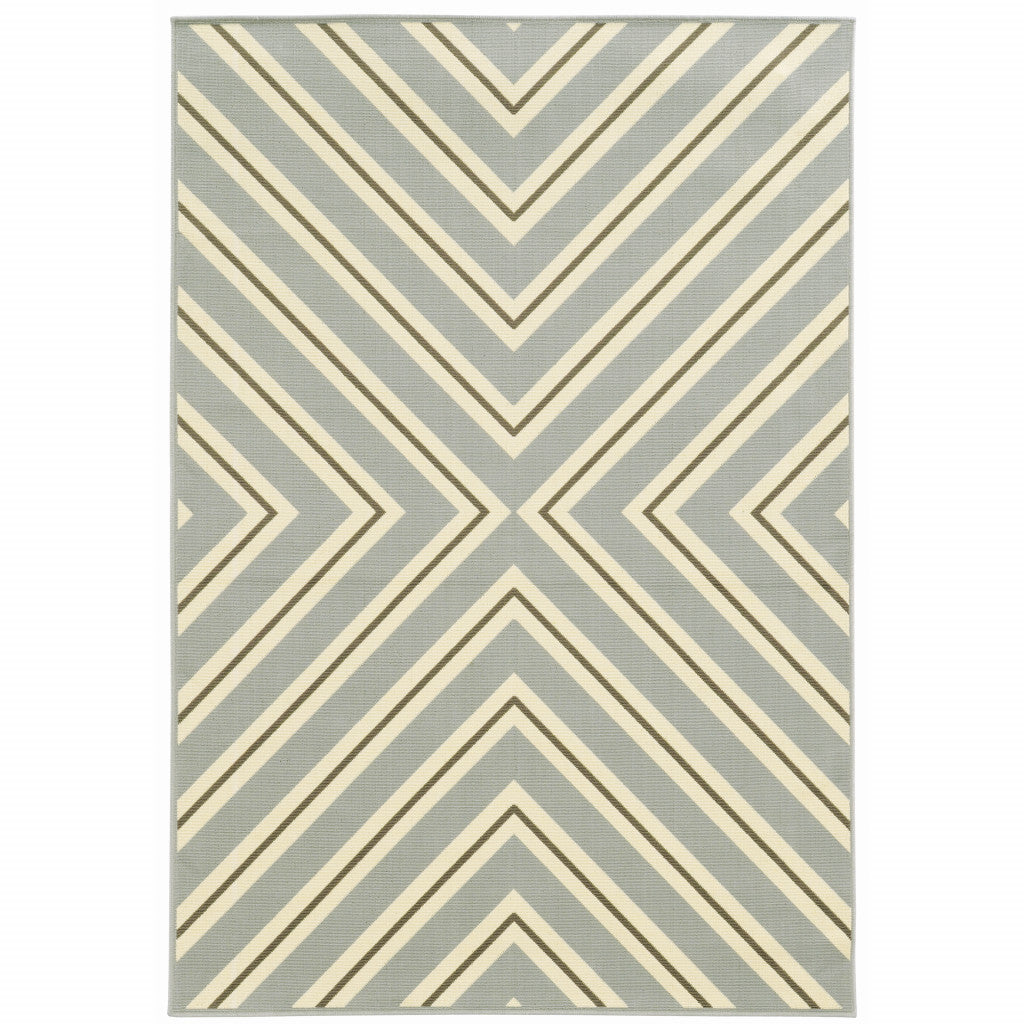 9' X 13' Grey Geometric Stain Resistant Indoor Outdoor Area Rug