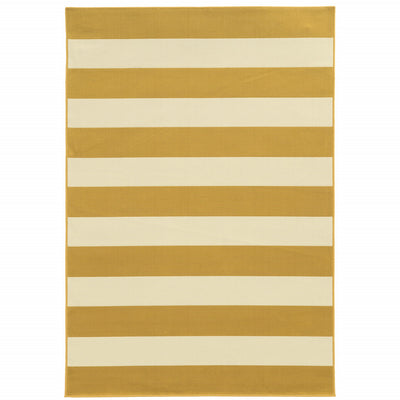 9' X 13' Gold Geometric Stain Resistant Indoor Outdoor Area Rug