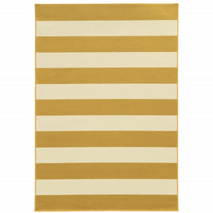 9' X 13' Gold Geometric Stain Resistant Indoor Outdoor Area Rug