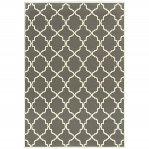 9' X 13' Charcoal Geometric Stain Resistant Indoor Outdoor Area Rug