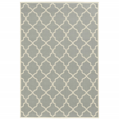 2' X 4' Grey Geometric Stain Resistant Indoor Outdoor Area Rug