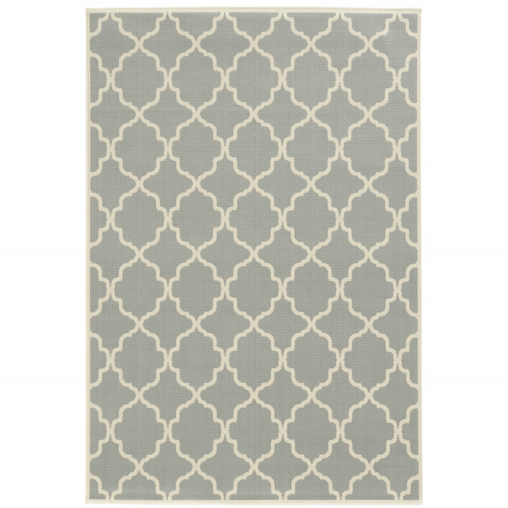 9' X 13' Grey Geometric Stain Resistant Indoor Outdoor Area Rug