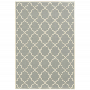 9' X 13' Grey Geometric Stain Resistant Indoor Outdoor Area Rug