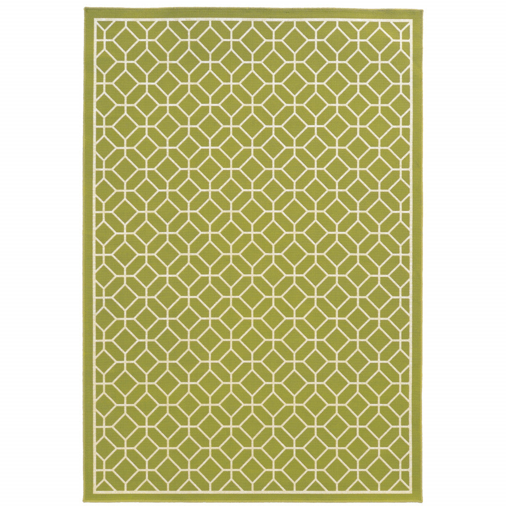 9' X 13' Green Geometric Stain Resistant Indoor Outdoor Area Rug