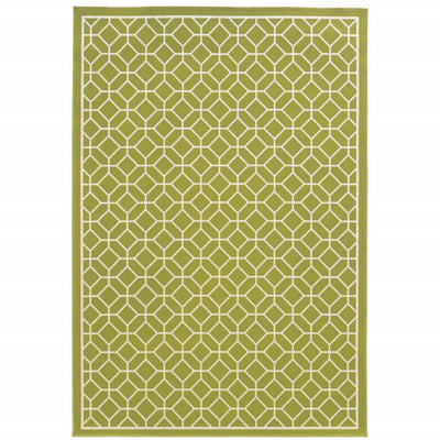 9' X 13' Green Geometric Stain Resistant Indoor Outdoor Area Rug