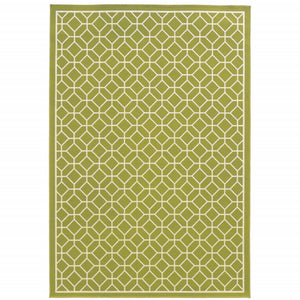 9' X 13' Green Geometric Stain Resistant Indoor Outdoor Area Rug