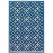 2' X 4' Navy Geometric Stain Resistant Indoor Outdoor Area Rug