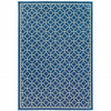 9' X 13' Navy Geometric Stain Resistant Indoor Outdoor Area Rug