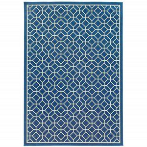 9' X 13' Navy Geometric Stain Resistant Indoor Outdoor Area Rug