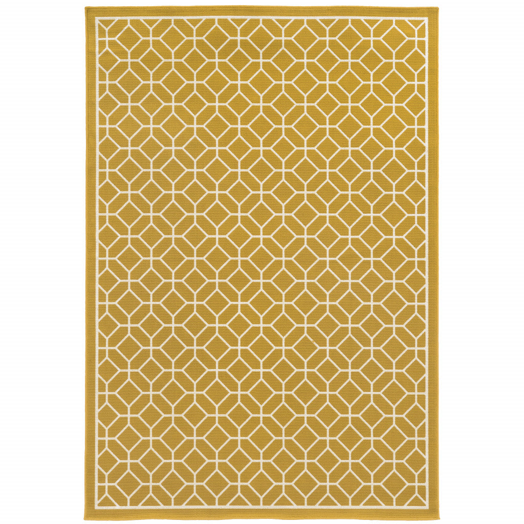 8' X 11' Gold Geometric Stain Resistant Indoor Outdoor Area Rug