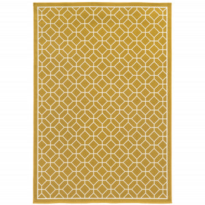 8' X 11' Gold Geometric Stain Resistant Indoor Outdoor Area Rug