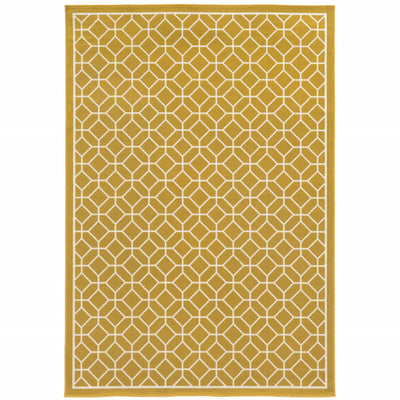 9' X 13' Gold Geometric Stain Resistant Indoor Outdoor Area Rug