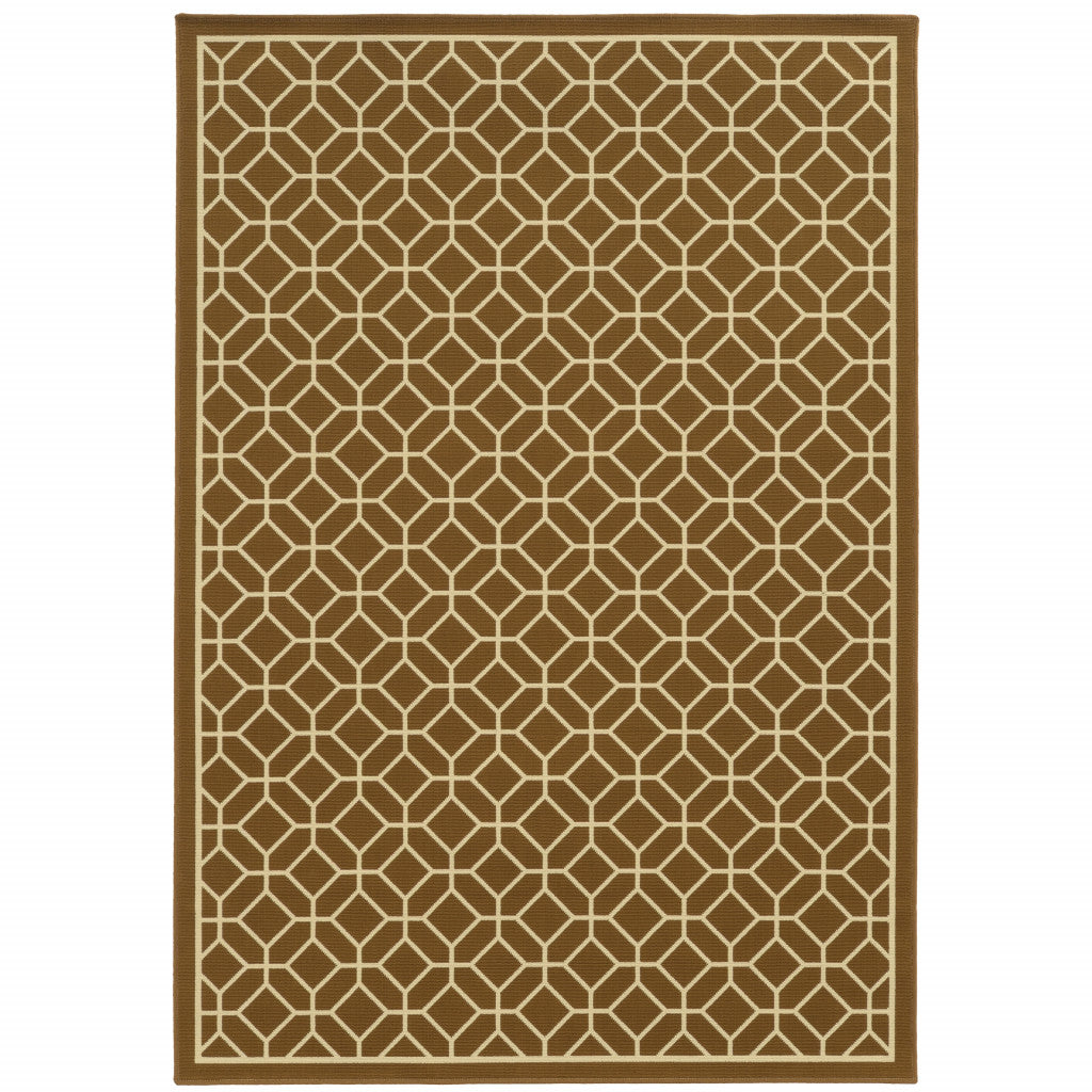 9' X 13' Brown Geometric Stain Resistant Indoor Outdoor Area Rug