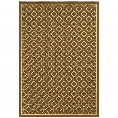 9' X 13' Brown Geometric Stain Resistant Indoor Outdoor Area Rug