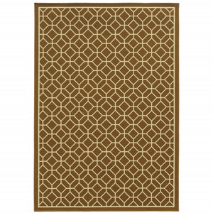 9' X 13' Brown Geometric Stain Resistant Indoor Outdoor Area Rug