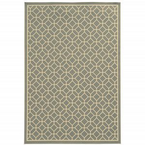 9' X 13' Grey Geometric Stain Resistant Indoor Outdoor Area Rug