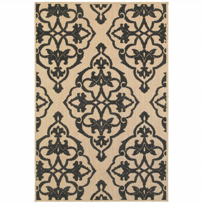 2' X 4' Sand Oriental Stain Resistant Indoor Outdoor Area Rug