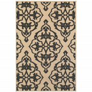 10' X 13' Sand Oriental Stain Resistant Indoor Outdoor Area Rug