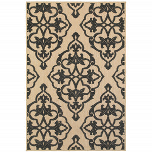 10' X 13' Sand Oriental Stain Resistant Indoor Outdoor Area Rug