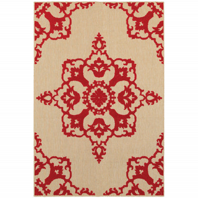 2' X 4' Sand Oriental Stain Resistant Indoor Outdoor Area Rug