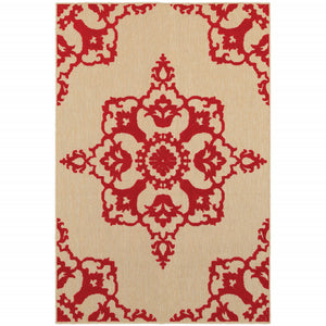 10' X 13' Sand Oriental Stain Resistant Indoor Outdoor Area Rug