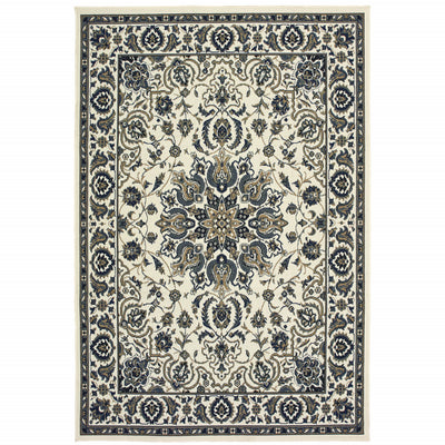 9' X 13' Ivory Oriental Stain Resistant Indoor Outdoor Area Rug