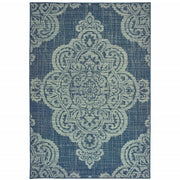 2' X 4' Navy Oriental Stain Resistant Indoor Outdoor Area Rug