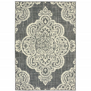 2' X 4' Grey Oriental Stain Resistant Indoor Outdoor Area Rug