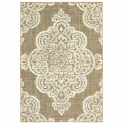 8' X 11' Tan Oriental Stain Resistant Indoor Outdoor Area Rug