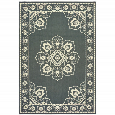 2' X 4' Grey Oriental Stain Resistant Indoor Outdoor Area Rug