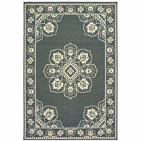 9' X 13' Grey Oriental Stain Resistant Indoor Outdoor Area Rug