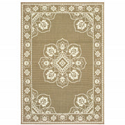 8' X 11' Tan Oriental Stain Resistant Indoor Outdoor Area Rug