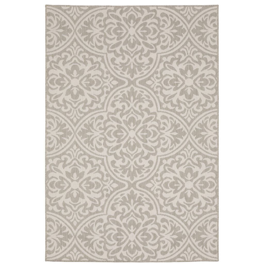 8' X 10' Grey Floral Stain Resistant Indoor Outdoor Area Rug