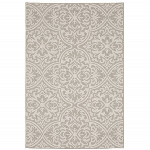 8' X 10' Grey Floral Stain Resistant Indoor Outdoor Area Rug