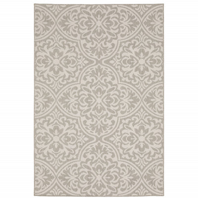 10' X 13' Grey Floral Stain Resistant Indoor Outdoor Area Rug