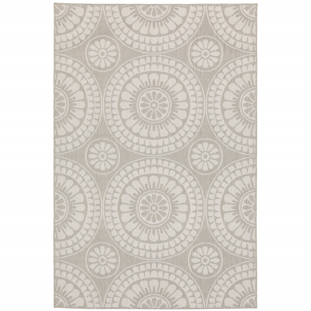 8' X 10' Grey Geometric Stain Resistant Indoor Outdoor Area Rug