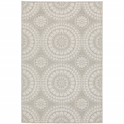 10' X 13' Grey Geometric Stain Resistant Indoor Outdoor Area Rug