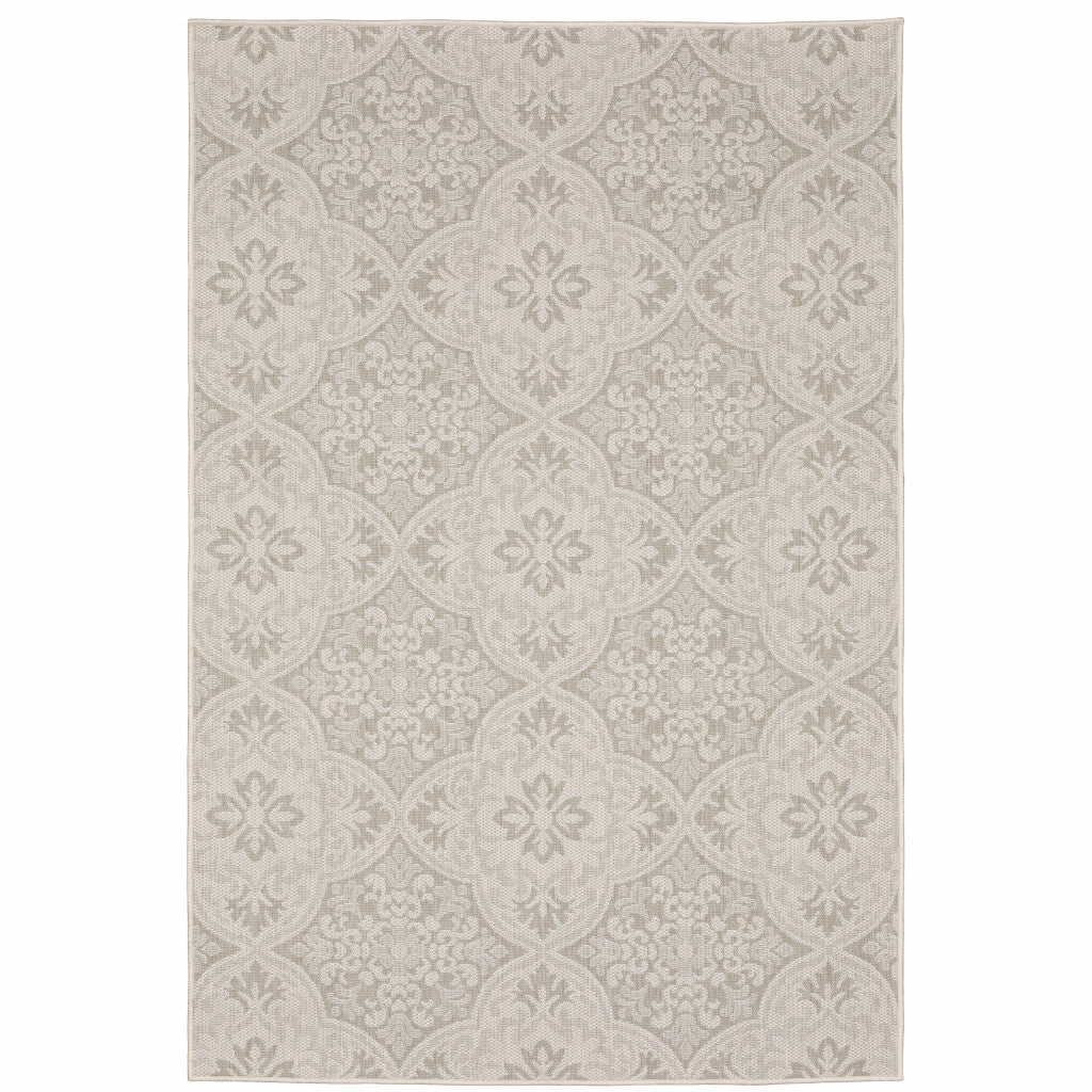 10' X 13' Ivory Floral Stain Resistant Indoor Outdoor Area Rug