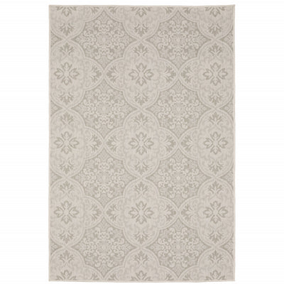 10' X 13' Ivory Floral Stain Resistant Indoor Outdoor Area Rug